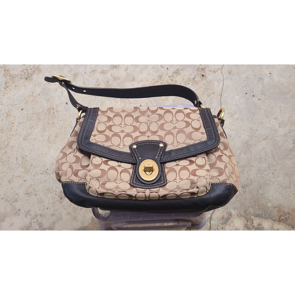 Coach Medium F12857 Vintage Ali Beige & Brown Signature C Turn Lock Shoulder Bag - Picture 1 of 11
